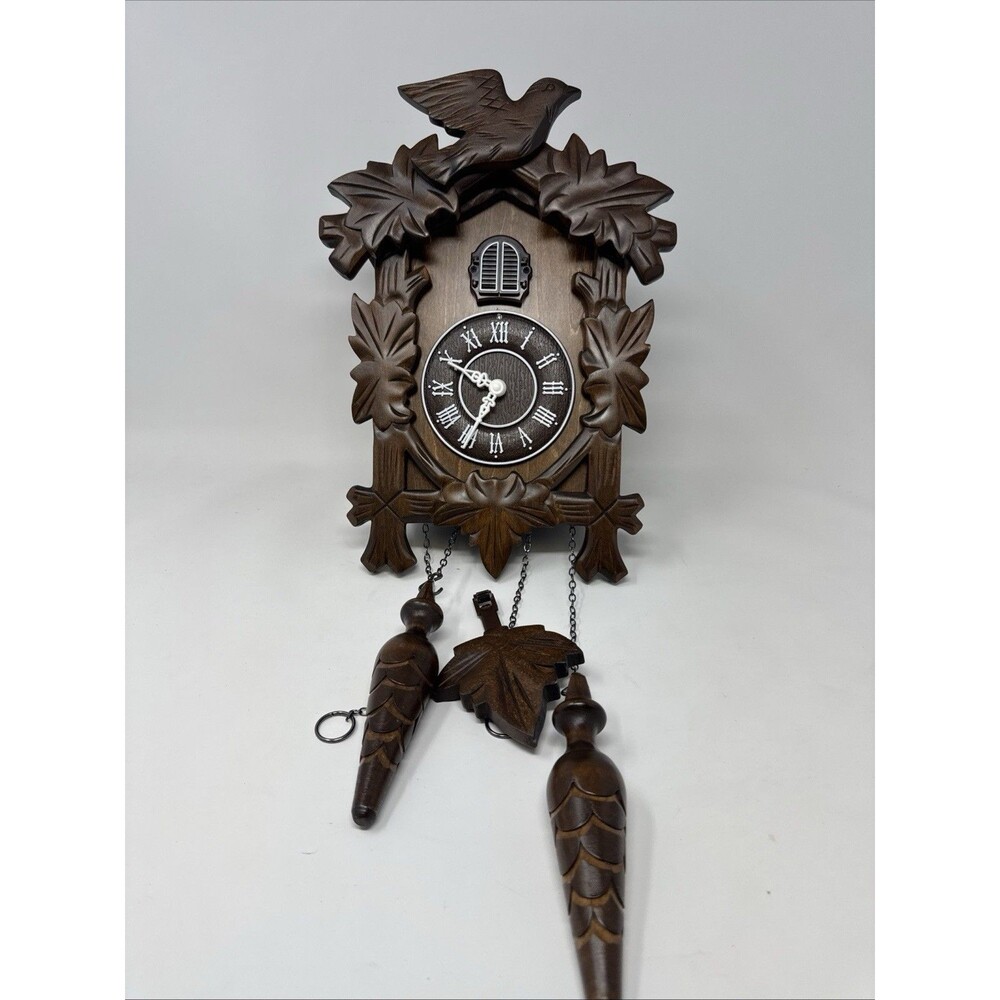 Cuckoo Clock Vintage Large Wooden Wall Clock Handcrafted 13x9.5 Inch Brown